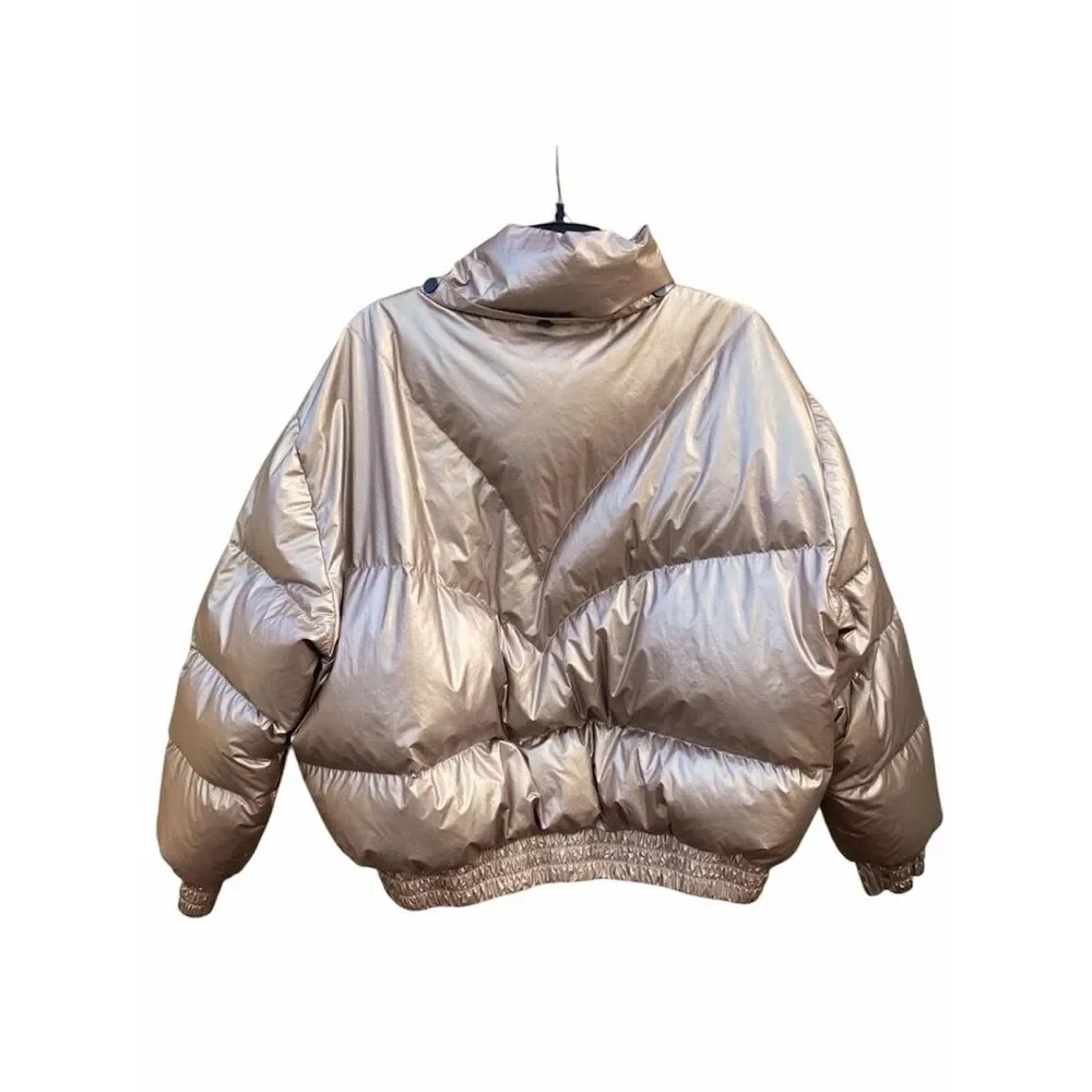 All Saints Rose Gold Mika Metallic Winter Ski/Snow Puffer Coat/Jacket. Size 10